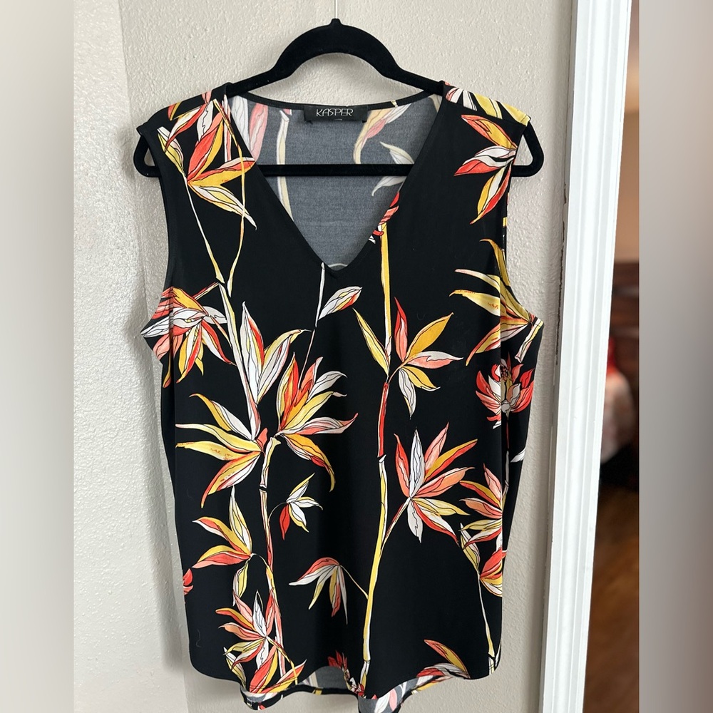 Kasper Black and Orange Floral Blouse